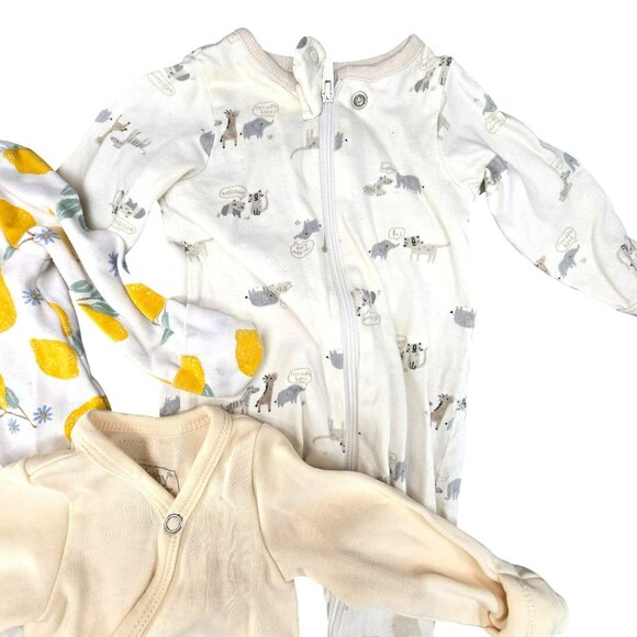 Baby Footed Sleepers & Wrap Bodysuit Set Newborn Lemon/Animal Prints JJ3933 - Picture 3 of 16